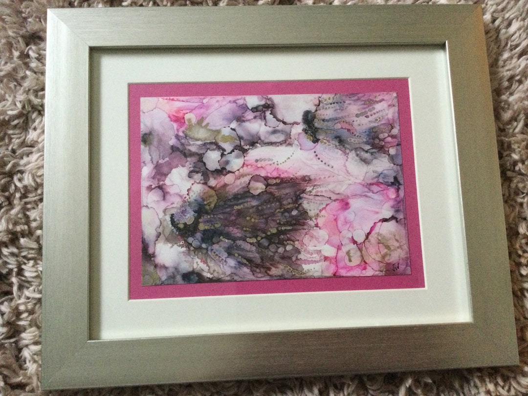 Wall Art, Abstract Sea Creatures, Alcohol Ink, Original, Framed and