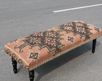 Indian Wool Jute bench, Coffee Table, Ottoman Bench, Handmade Dining Table, Boho Style Table, Wood Work Table, Upholstered Bench,