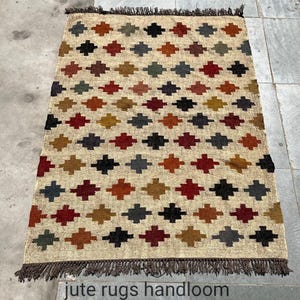 Handwoven Wool Jute Kilim Rug -  Flatweave Decor Plus Patton Rug, Livingroom Rug, Indian Dhurrie Kilim Rug, Floor Mat Custom Size Area Rug
