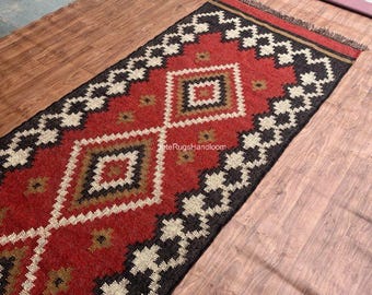 Kilim Runner Rug, Handwoven Multicolor; Jute Runner, Bohemian Traditional Rug, Hallway Rug, Stair Runner, Custom Size Jute Runner,