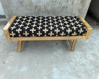 Upholserd Seating And Luggage Furniture : Handcrafted Cotton Fabric Wooden Bench | Storage Seat Entryway Indigo Block Print | Kitchen Tabble