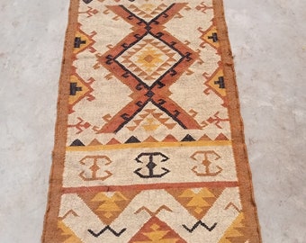 Handmade Wool Jute Runner Rug, Navajo Kilim Runner Rug, Accent Runner, Outdoor Runner/Indoor Runner, Living/Navajo Kilim Rug 5x6 Ft