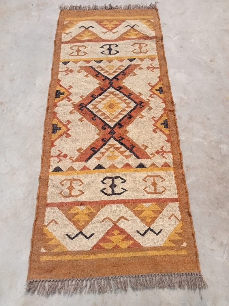 Handmade Wool Jute Rug, Navajo Kilim Rug, Aztec Rug, Accent Rug ...