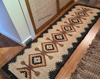 Handmade Kilim Runner Rug, Wool Jute Runner, Indian Dhurrie, Custom Size Rug, Hallway Runner, Kitchen Runner, Vintage Kilim Rug,Aztec Runner