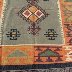 Geometric Kilim Livingroom Rug, 8x10 Handmade Wool Jute Rug, Vintage Wool Area Rug 8x12, Floor Patio Bedroom Rug Custom Kitchen Hallway Rug image 11