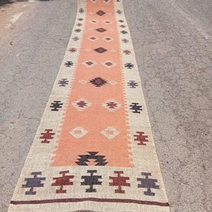 Staircase Runner Rug, Kilim Runner Rug, Handwoven, Wool Jute Kilim Rug, Kitchen Runner Rug, Custom Hallway Runner, Turkish Vintage Kilim Rug