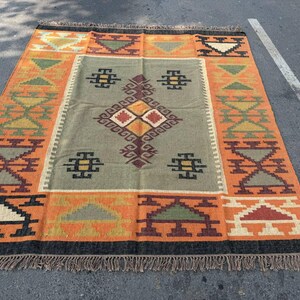 Geometric Kilim Livingroom Rug, 8x10 Handmade Wool Jute Rug, Vintage Wool Area Rug 8x12, Floor Patio Bedroom Rug Custom Kitchen Hallway Rug image 17