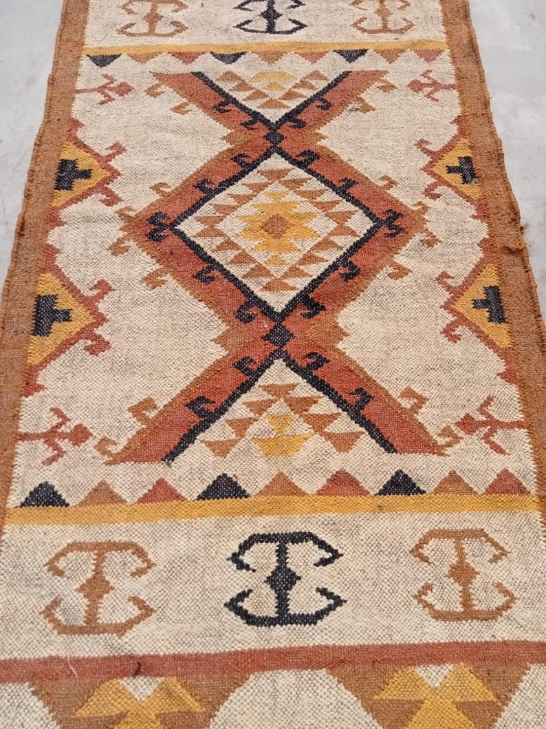 Handmade Wool Jute Rug, Navajo Kilim Rug, Aztec Rug, Accent Rug ...