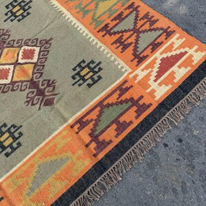 Geometric Kilim Livingroom Rug, 8x10 Handmade Wool Jute Rug, Vintage Wool Area Rug 8x12, Floor Patio Bedroom Rug Custom Kitchen Hallway Rug image 10