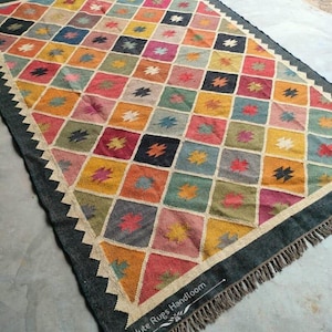 Kilim Rug, Handmade Jute Kilim Rug, Wool And Jute Kilim Rug, Flatweave Kilim Rug, Bohemian Rug, Navajo Kilim Rug, Indian Kilim Dhurrie Rug,