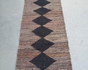 Handwoven Jute Runner Rug, Diamond Pattern Jute Stair Runner, Stair Decor Jute Runner, Kitchen/Hallway/Corridor Runner, Hemp Jute Runner Rug
