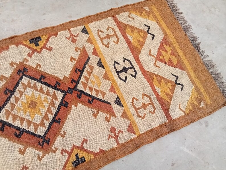 Handmade Wool Jute Rug, Navajo Kilim Rug, Aztec Rug, Accent Rug ...