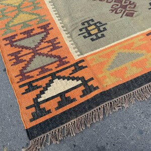 Geometric Kilim Livingroom Rug, 8x10 Handmade Wool Jute Rug, Vintage Wool Area Rug 8x12, Floor Patio Bedroom Rug Custom Kitchen Hallway Rug image 9