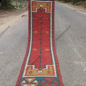 Handwoven Wool Jute Runner Rug, Handmade Stair Kilim Runner Rug, For Home Decor, Stair Runner, Hallway Runner Rug, Indian Kilim Dhurrie Rug,