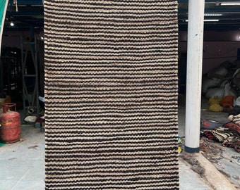 Natural And Black Striped Jute Runner, Finest High Quality Hemp Runner, Decorative Runner, Bedroom Runner, Kitchen Jute Mat Vintage Jute Rug