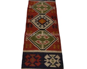 Multicolor Kilim Dhurre Runner,Handmade Kilim Runner Rug, Wool Jute Runner, Custom Kilim Runner, Geometric Hallway Runner, Stair Runner Rug