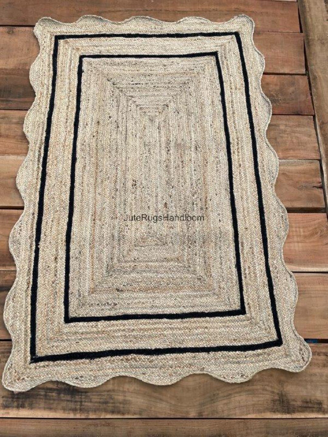 Wooden Floorscallop Jute Rug Natural Fiber Scalloped Jute Rug Runner ...