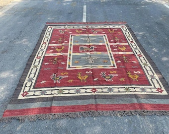 Wool Jute Rug Handwoven Kilim Rug, Large Kilim Rug, Wool Rug, Jute Rug, Room Decor Rug, Vintage KIlim Rug, Custom Size Rug, Kilim Runner Rug