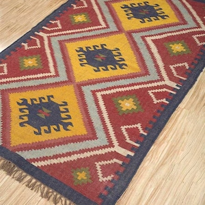 8x10 Ft Wool Jute Kilim Rug, Area kilim Rug, Handmade Kilim Rug, Bohemian Rug, Flatweave Rug, Navajo Rug, Vintage Rug, Hotel kilim Rug