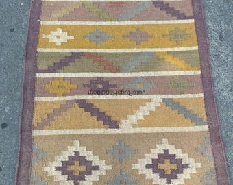 Bohemain Indian Jute Rug - Traditional Dhurrie Kilim Rug - Kilim Jute Rug - Flatweave Rugs - Handmade Wool Jute Runner Rug - Custom Size Rug