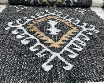 Tapete Kilim de juta de lã vintage feito à mão, tapete Navajo Kilim, tapete asteca, tapete de destaque, tapete interno/externo, tapete de sala de estar, tapete tradicional indiano