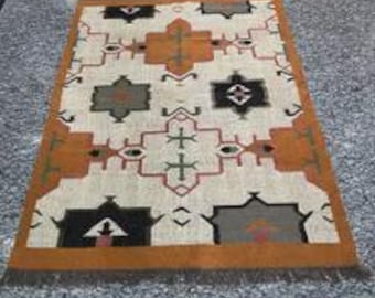 Handwoven Wool Jute Kilim Rug, Wool Jute Rug, Kilim Jute Rug, Flatweave Rug, Bohemian Rug, Indian Dhurrie Rug, Navajo Kilim Rug, Custom Rug