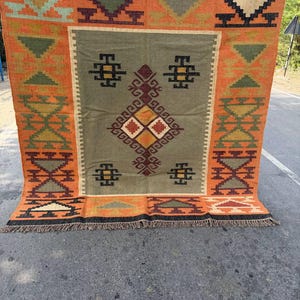 Geometric Kilim Livingroom Rug, 8x10 Handmade Wool Jute Rug, Vintage Wool Area Rug 8x12, Floor Patio Bedroom Rug Custom Kitchen Hallway Rug image 5
