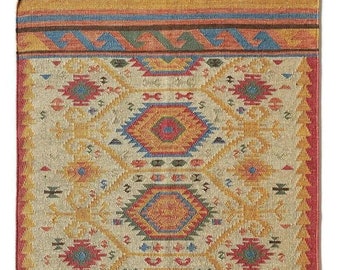 Southwestern Wool Jute Area Rug, Handwoven Geometric Medallion Rug, Vibrant Aztec Native American Style Rug, Boho Kitchen Runner,Custom Size