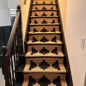 Hallway Runner Rug - Jute Runner, Custom size Runner, Hemp Jute Runner Rug, Beige and Black Plus design Runner, Geometric Jute Runner