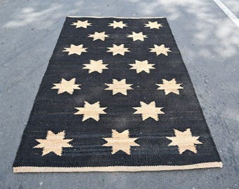 Handmade Natural Hemp Jute Area Rug - Eco-Friendly Geometric Design, Boho Farmhouse Decor, Custom Size Available Woven Rug Textured Area Rug