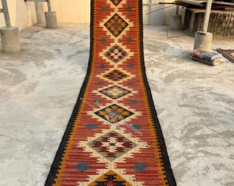 Multicolour Kilim Stair Runner, Handmade Stair Decor Runner, Hallway Runner, Bedroom Jute Runner, Entryway Runner, Staircase Runner Rug