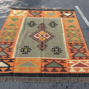 Geometric Kilim Livingroom Rug, 8x10 Handmade Wool Jute Rug, Vintage Wool Area Rug 8x12, Floor Patio Bedroom Rug Custom Kitchen Hallway Rug image 16