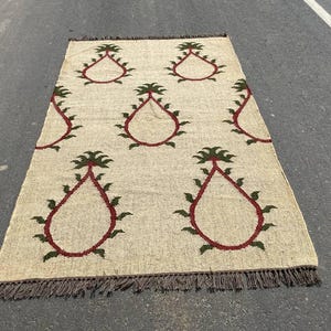 Handwoven Wool Jute Kilim Rug, Multicolor Wool Jute Rug, Vintage Style Kilim Rug, Custom Size Rug, Reversible Rug,3x6 Ft, 3x7 Ft  Rug,