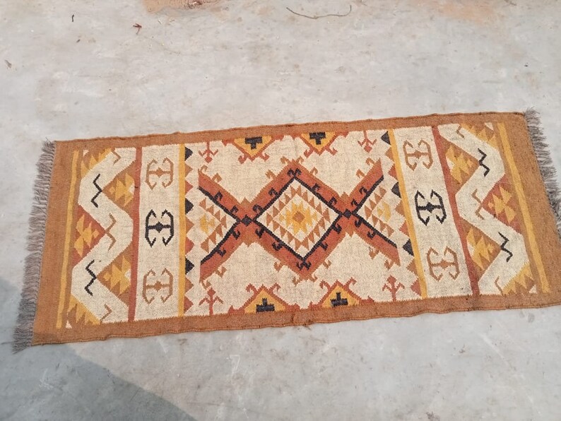 Handmade Wool Jute Rug, Navajo Kilim Rug, Aztec Rug, Accent Rug ...