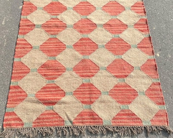 Handwoven Kilim Rug, Handmade Wool and Jute Rug, Vintage Kilim Rug, Traditional Indian jute Area Rug, Kilim Dhurrie Rug, Custom Rug