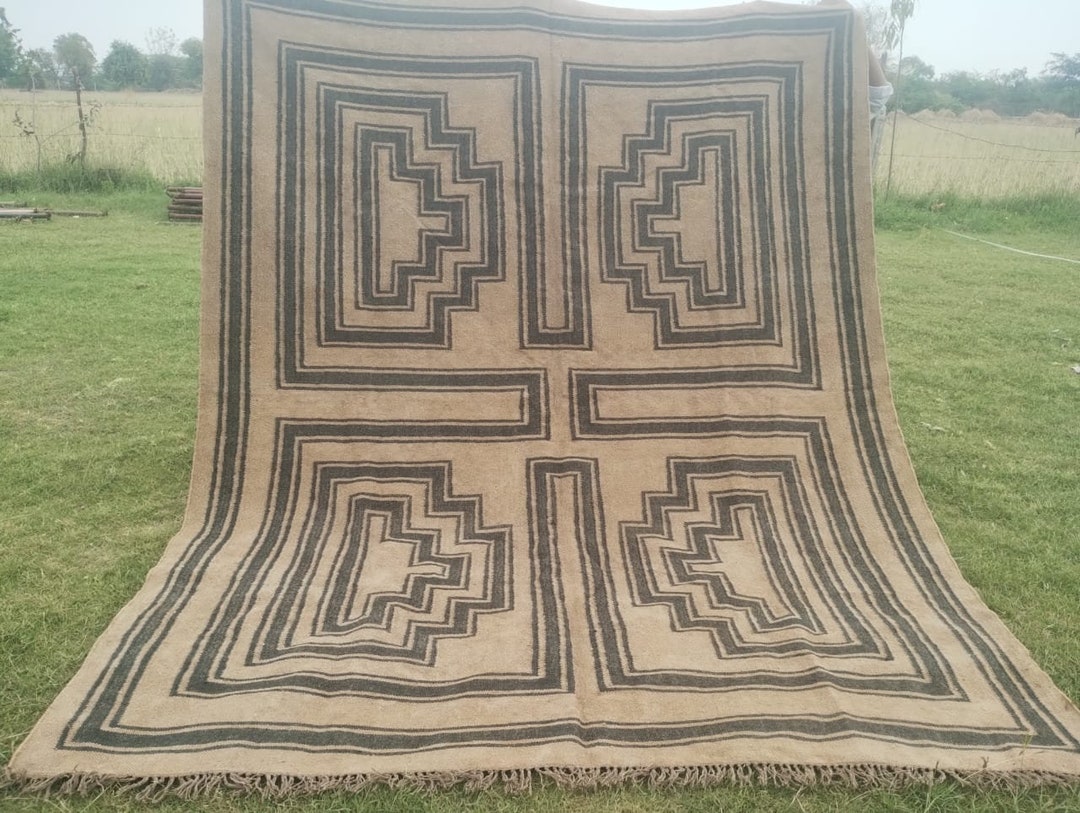 Handmade Wool Jute Rug, Navajo Kilim Rug, Aztec Rug, Accent Rug ...