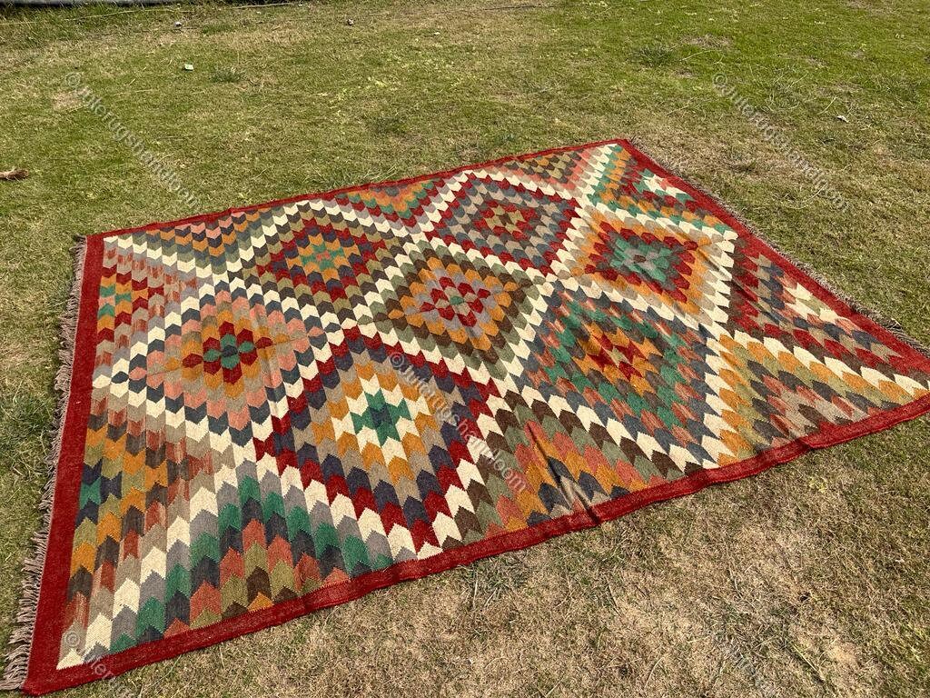Kilim Rug, Multicolor, Wool Jute Kilim Rug, Area Rug, Boho Kilim Rug