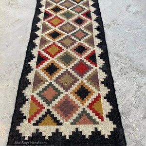 Wool Jute Runner Rug, Multicolor Plus Kilim Rug, Handwoven Wool Jute Kilim Rug, Indian Kilim Dhurrie Rug, Custom Size Rug, Navajo Kilim Rug,
