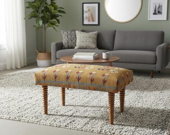 Salontafels, handgemaakte kelim gestoffeerde bank, Turks tapijtbank, handgemaakte meubels, bank oosters tapijt, bank decor