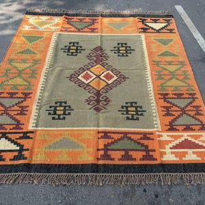 Geometric Kilim Livingroom Rug, 8x10 Handmade Wool Jute Rug, Vintage Wool Area Rug 8x12, Floor Patio Bedroom Rug Custom Kitchen Hallway Rug image 15