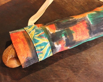 Handmade Reusable Baguette Bread Storage Bag - Made from upcycled vintage cotton fabric.