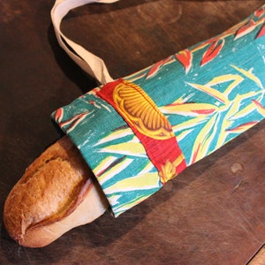 Handmade Reusable Baguette Bread Storage Bag - made from upcycled vintage cotton fabric.
