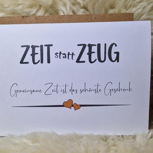 Zeit statt Zeug Gutschein Klappkarte DIN A6 mit Briefumschlag