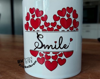 Cup smile * hearts burgundy * gift * love * personalizable * handle with heart name