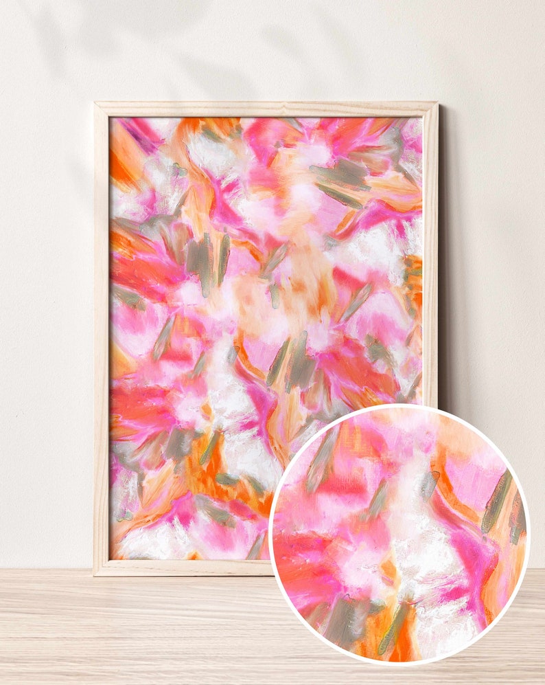 Bright Pink Abstract Flowers Printable Wall Art Digital - Etsy