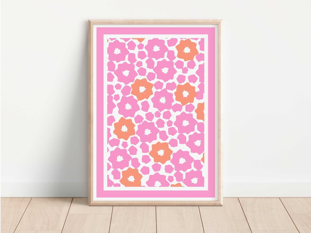 Bright Pink Geometric Flower Printable Poster Block Print Minimal ...