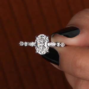 Oval Lab Diamond Engagement Ring: Vintage Inspired Gold Cluster Ring