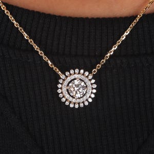 Round Lab Grown Diamond Pendant for Women, 1.00 CT Round Diamond Wedding Pendant, Double Halo Lab Created Diamond, Birthday/Anniversary Gift
