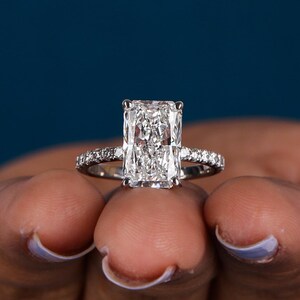 4.0 CT Radiant Cut Lab Grown Engagement Ring IGI Certified Diamond Ring Hidden Halo Pave Diamond Ring Anniversary Ring Promise Ring For Her.