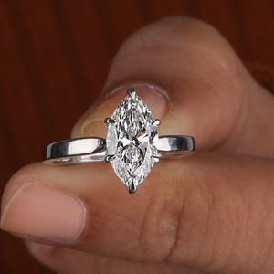 2.0 Carat Marquise Lab Grown Diamond Solitaire Engagement Ring - 14k Gold or Platinum